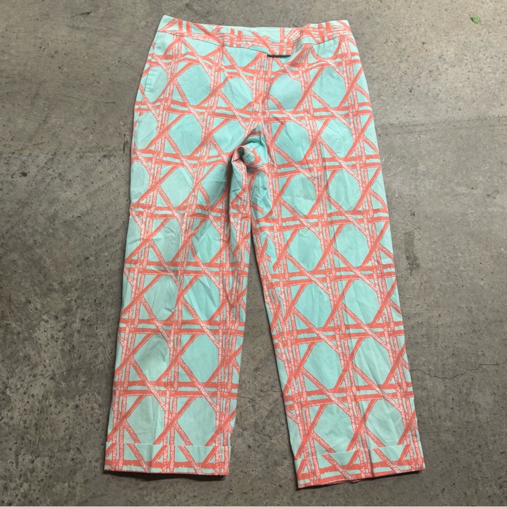 J. McLaughlin Coral Mint Abstract Patterned Pants Size 8 Work Business‎ Casual